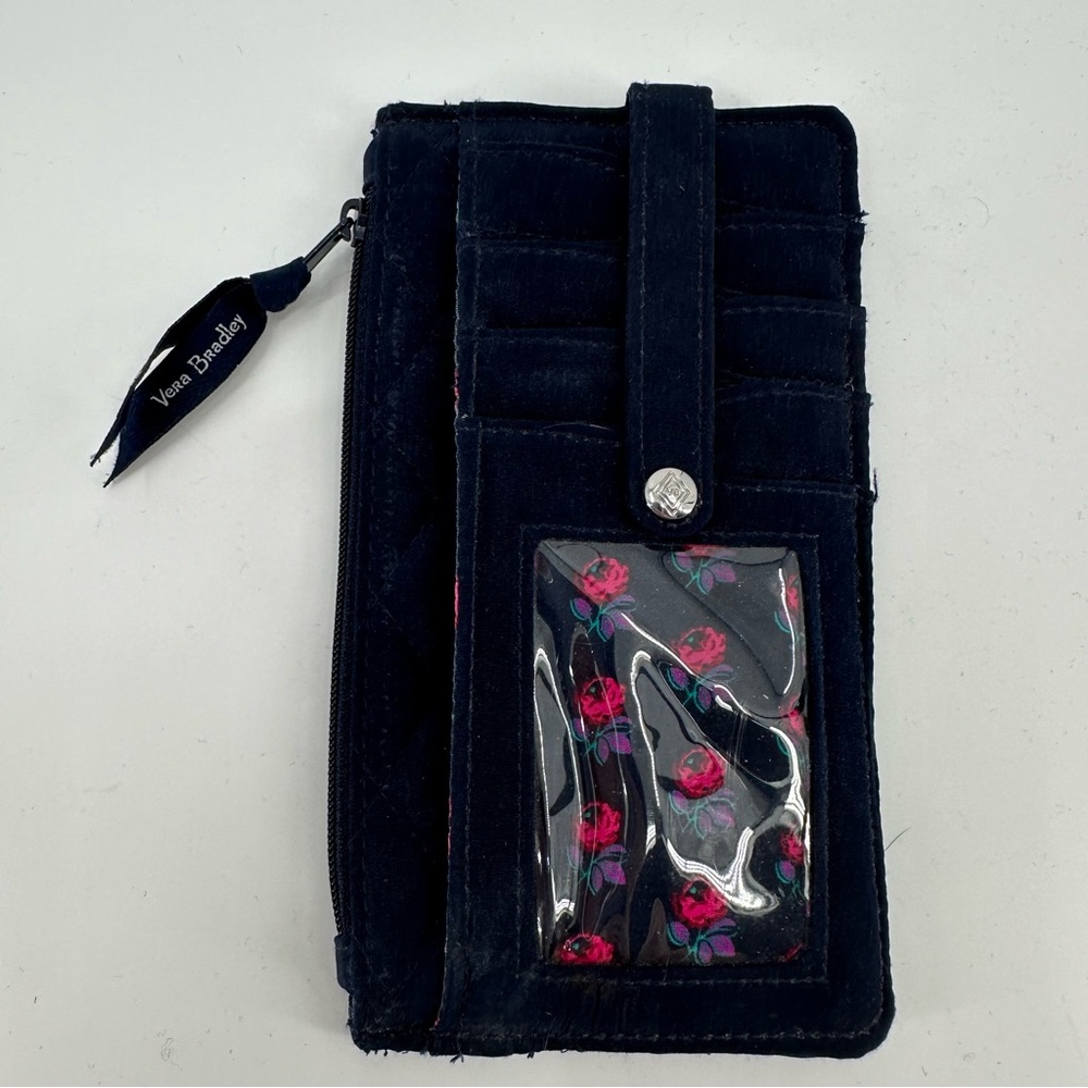 Vera Bradley Navy Blue Quilted Wallet ID Credit Card Zipper Closure
